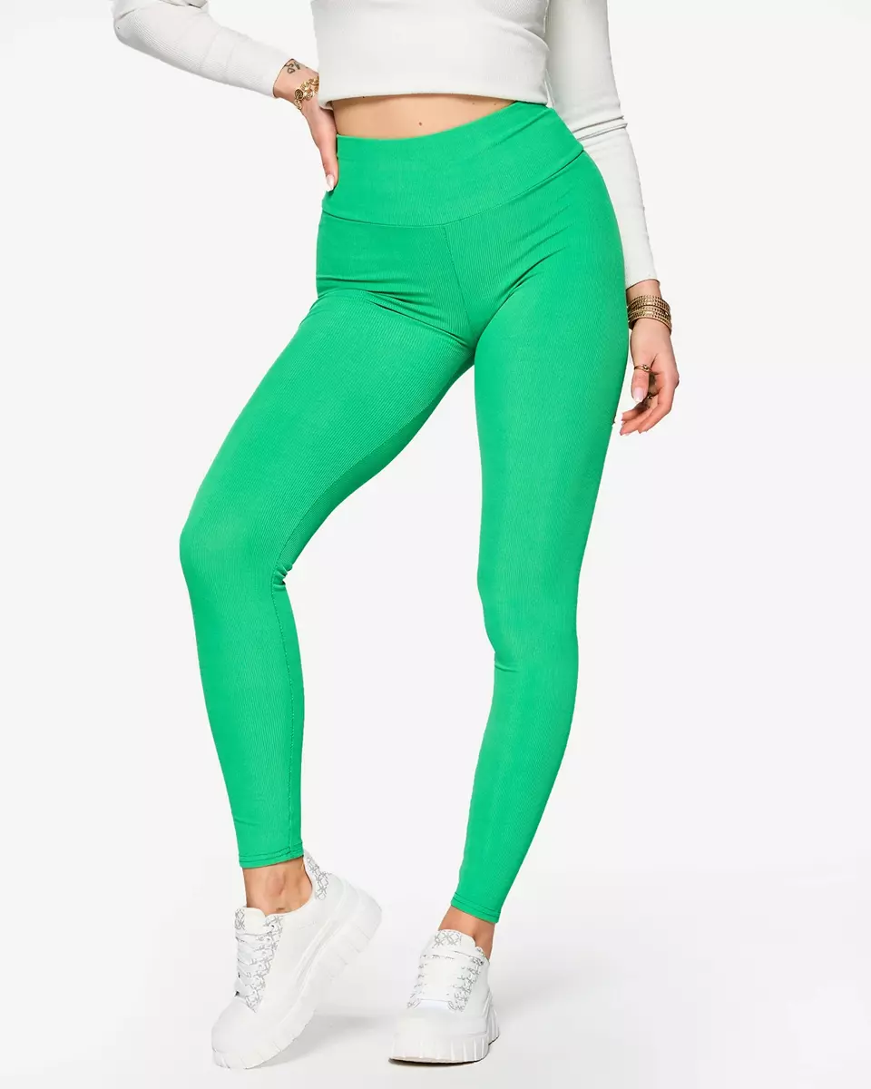 Royalfashion Zielone damskie prążkowane legginsy