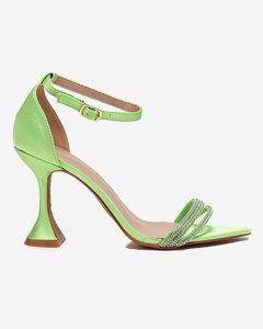Royalfashion Zielone damskie sandałki na szpilce z ozdobnymi cyrkoniami Manestri 