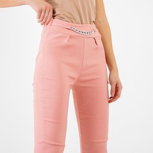 Różowe damskie spodnie z ozdobą - Odzież
