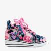 Różowo - czarne dziewczęce sneakersy w kwiaty na koturnie Tutelina - Obuwie