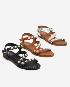 Srebrne sandały damskie z perełkami Mastalia - Obuwie