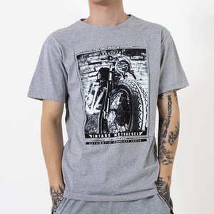 Szara bawełniana koszulka męska z printem - Odzież