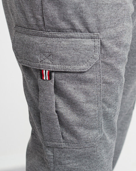 Szare męskie spodnie dresowe z kieszeniami - Odzież