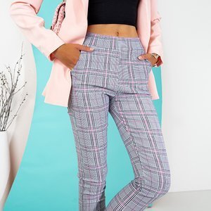 Szare spodnie damskie w różową kratkę - Odzież
