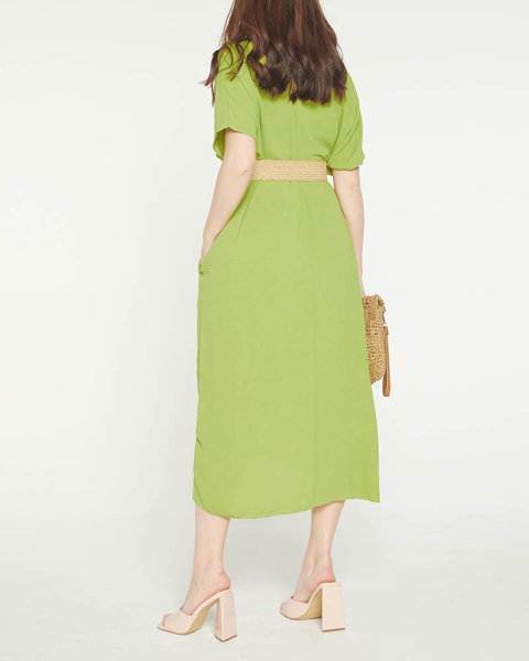 Zielona damska sukienka oversize z paskiem - Odzież