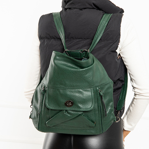 Zielona duża damska torebka - plecak ze skóry ekologicznej - Akcesoria