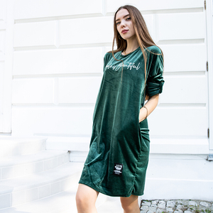 Zielona sukienka welurowa oversize- Odzież