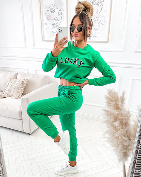 Zielony damski komplet dresowy z napisem- Odzież