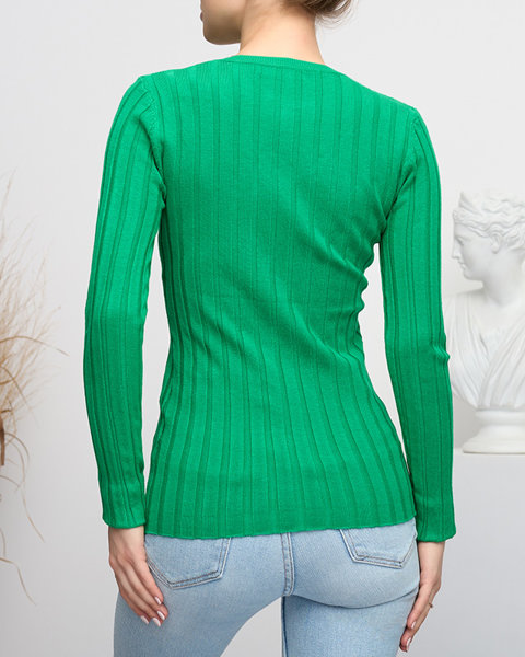 Zielony damski sweter z dekoltem w serek- Odzież