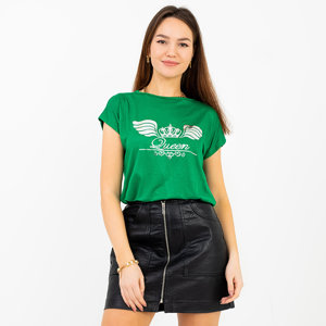 Zielony damski t-shirt ze złotym nadrukiem i napisem - Odzież