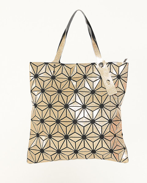 Złota damska brokatowa torebka z geometrycznym wzorem - Akcesoria