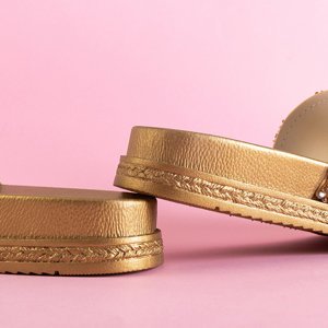 Złote damskie klapki z cyrkoniami Aisidora - Obuwie