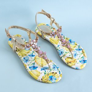 Złote damskie sandały z ozdobami Okaleni - Obuwie