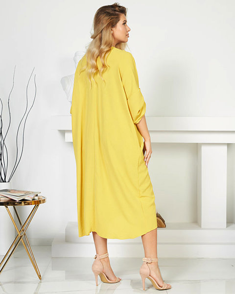 Żółta damska sukienka midi oversize - Odzież