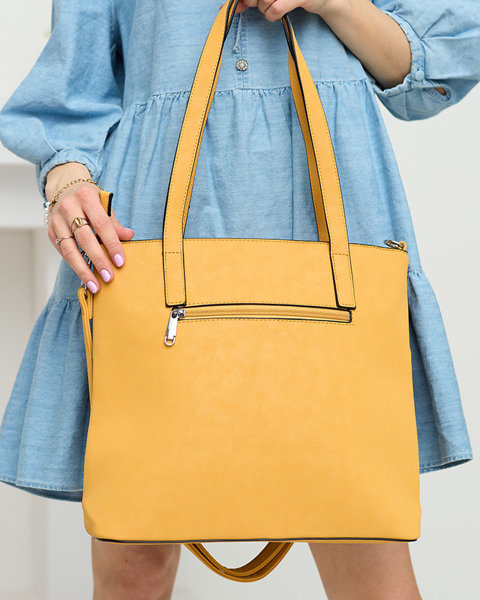 Żółta damska torebka shopper z kieszeniami - Akcesoria