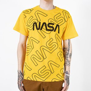 Żółta męska koszulka w napisy - Odzież