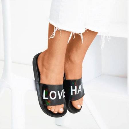 Чорні жіночі тапочки з написом HATE & LOVE - Взуття 1