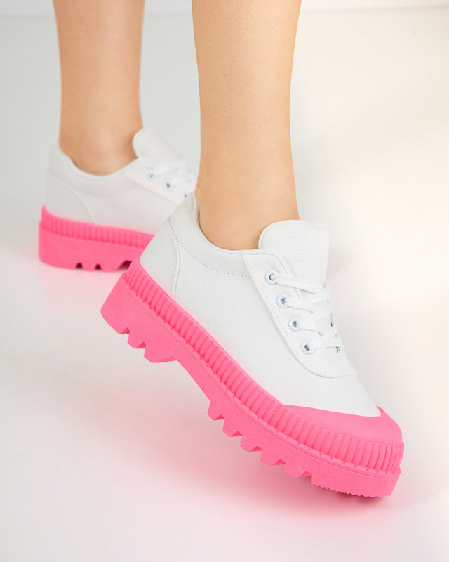 OUTLET Жіночі білі кросівки на неоново-рожевій підошві Comp - Взуття