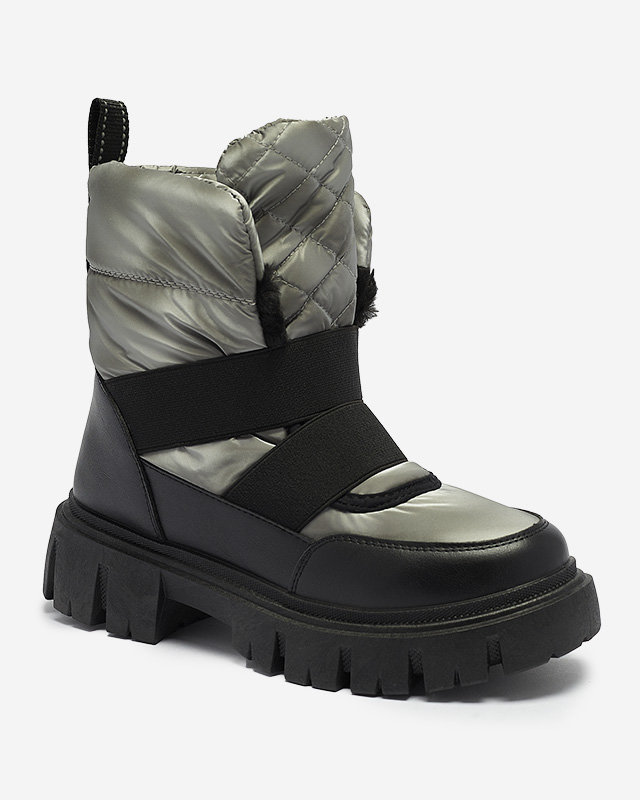 OUTLET Жіночі снігоступи на плоскій підошві чорно-сірого кольору Ferory- Footwear