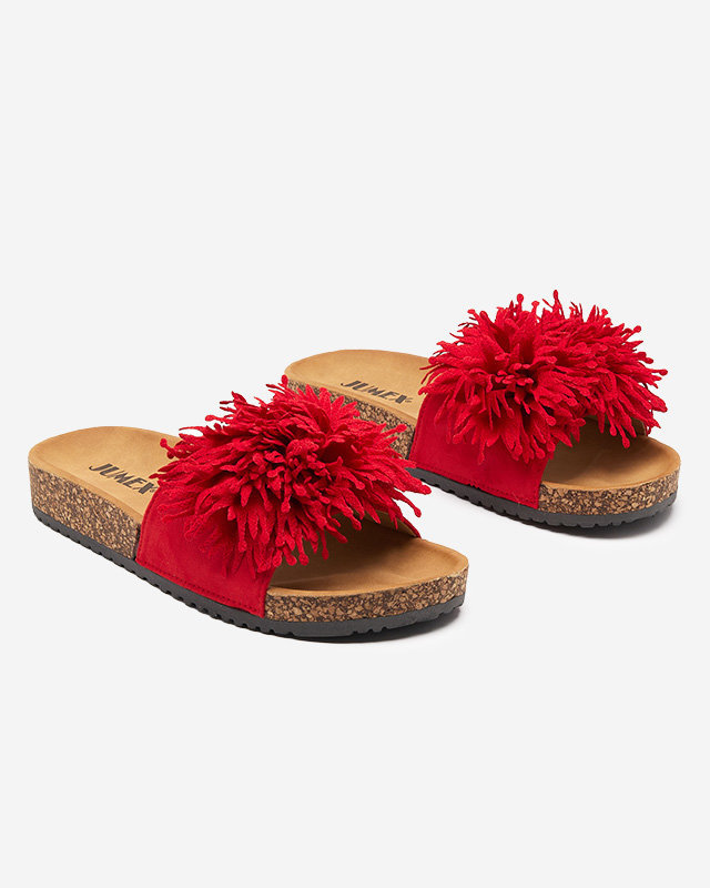 OUTLET Жіночі тапочки з тканинним декором в червоному кольорі Ailli- Footwear