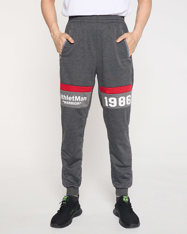 Темно-сірі чоловічі спортивні штани з написами - Одяг