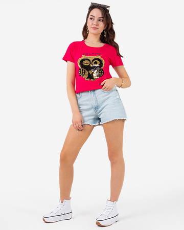 Жіноча футболка з блискітками кольору фуксія - Одяг