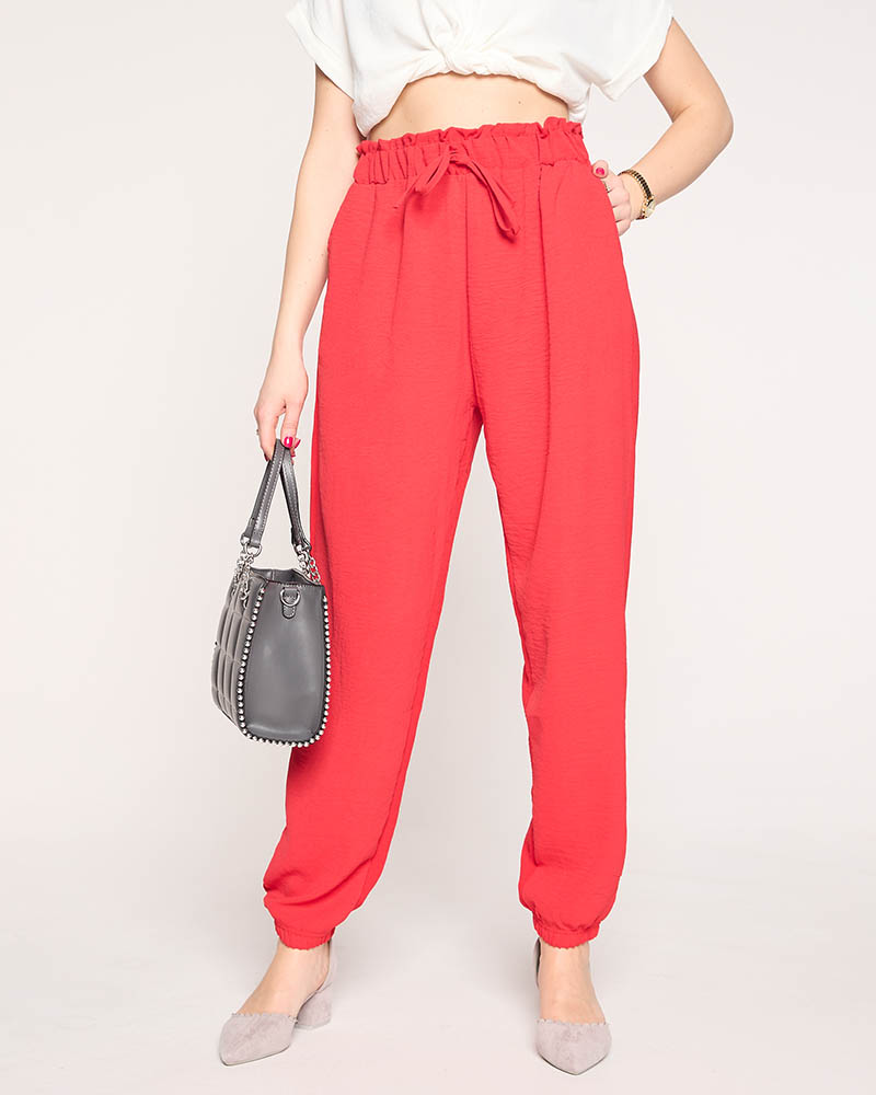Жіночі тканинні штани червоного кольору PLUS SIZE - Одяг