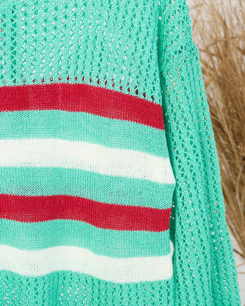 Ажурний жіночий светр в смужку кольору м'яти
