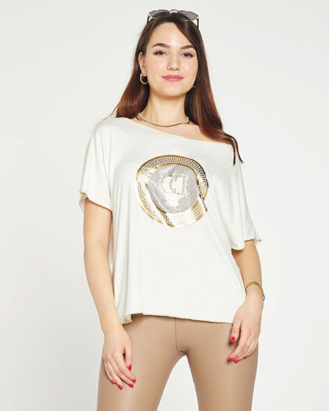 Біла жіноча футболка з золотим принтом