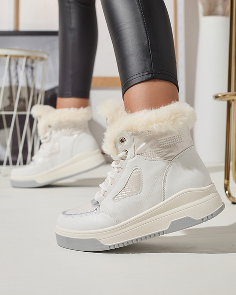 Білі жіночі черевики на шнурівці а-ля снігоступи - Ojilen