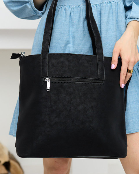 Чорна жіноча сумка-шоппер з кишенями