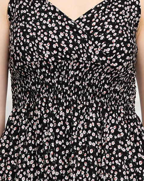 Чорне коротке плаття з крихітним квітковим візерунком - Одяг