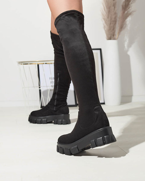Чорні жіночі чоботи вище коліна на товстій підошві Amerita- Footwear