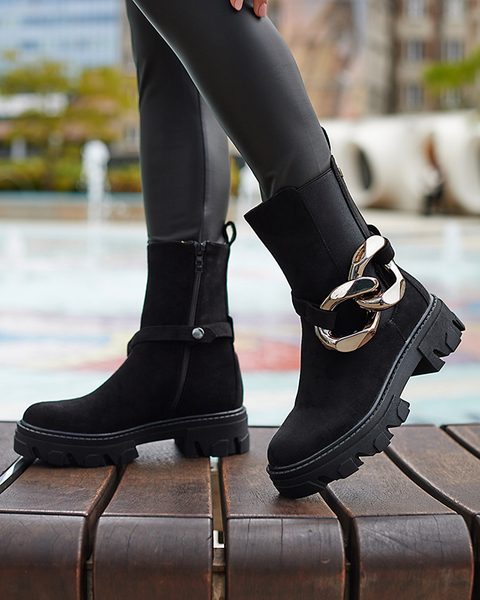 Чорні жіночі високі чоботи з ланцюжком Elrudi - Взуття