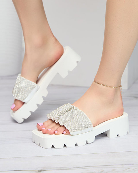 OUTLET Білі жіночі тапочки з фіанітами Emkoy- Взуття