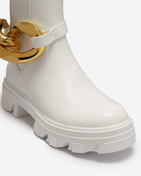 OUTLET Білі жіночі високі чоботи з золотим елементом Sygiena - Взуття
