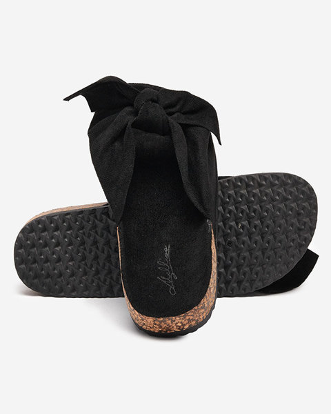 OUTLET Чорні жіночі тапочки з еко-замші з бантом Xeria - Взуття