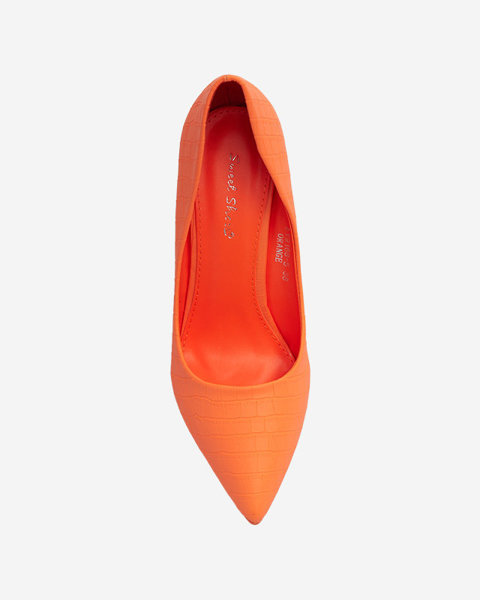 OUTLET Неоново-помаранчеві жіночі туфлі-човники на шпильці з тисненням Asota - Взуття