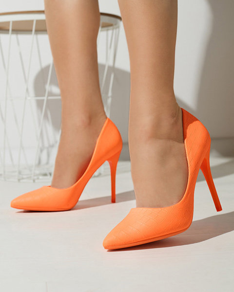 OUTLET Неоново-помаранчеві жіночі туфлі-човники на шпильці з тисненням Asota - Взуття