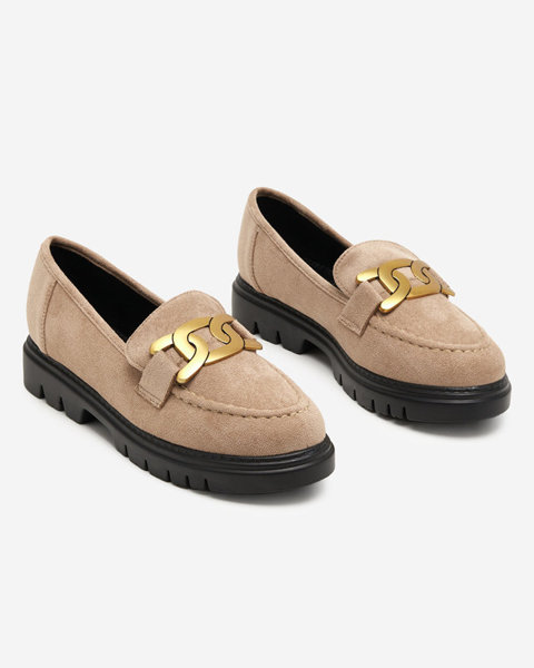 OUTLET Світло-коричневі жіночі туфлі з золотистим орнаментом Mubissa - Взуття