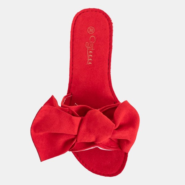 OUTLET Жіночі червоні тапочки на низькому каблуці з бантом від Nelesa - Взуття