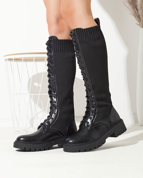 OUTLET Жіночі чоботи до коліна на шнурівці чорного кольору Afasa - Взуття