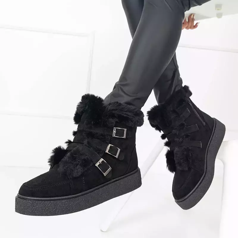 OUTLET Жіночі чорні снігові черевики з хутром Moclo- Footwear