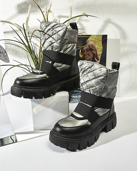 OUTLET Жіночі снігоступи на плоскій підошві чорно-сірого кольору Ferory- Footwear