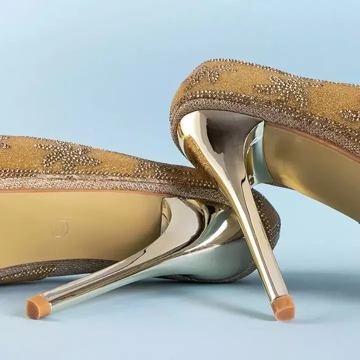 OUTLET Золота парча жіноча на високих підборах з фіанітом Yilla - Взуття