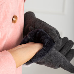 Сірі жіночі рукавиці з помпоном