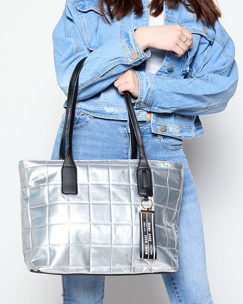 Срібляста металева сумка-шоппер з прошивкою - Аксесуари
