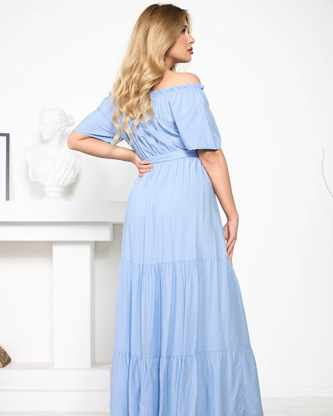 Світло-блакитна сукня максі з еластичним поясом - Одяг