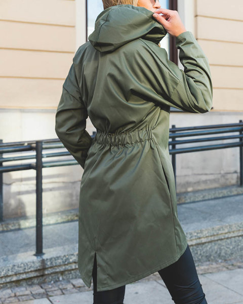 Темно-зелена жіноча довга куртка-вітровка - Одяг