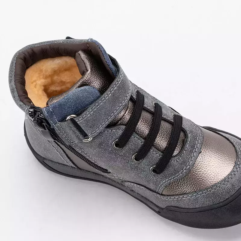 Утеплені дитячі черевики в сірому кольорі Poque